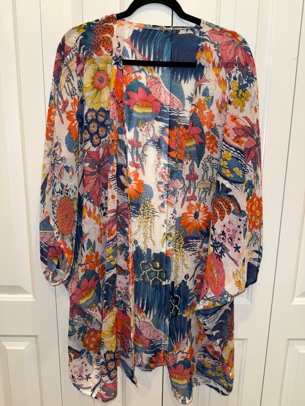 Floral Sheer Open Kimono Cardigan - Multicolor